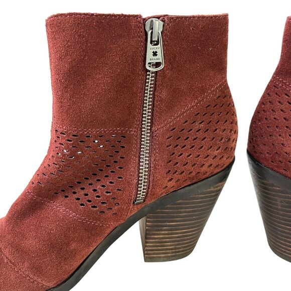 Lucky Brand Ramses Womens Suede Block Heel Ankle Perforated Booties Boots sz 8 - Picture 4 of 16